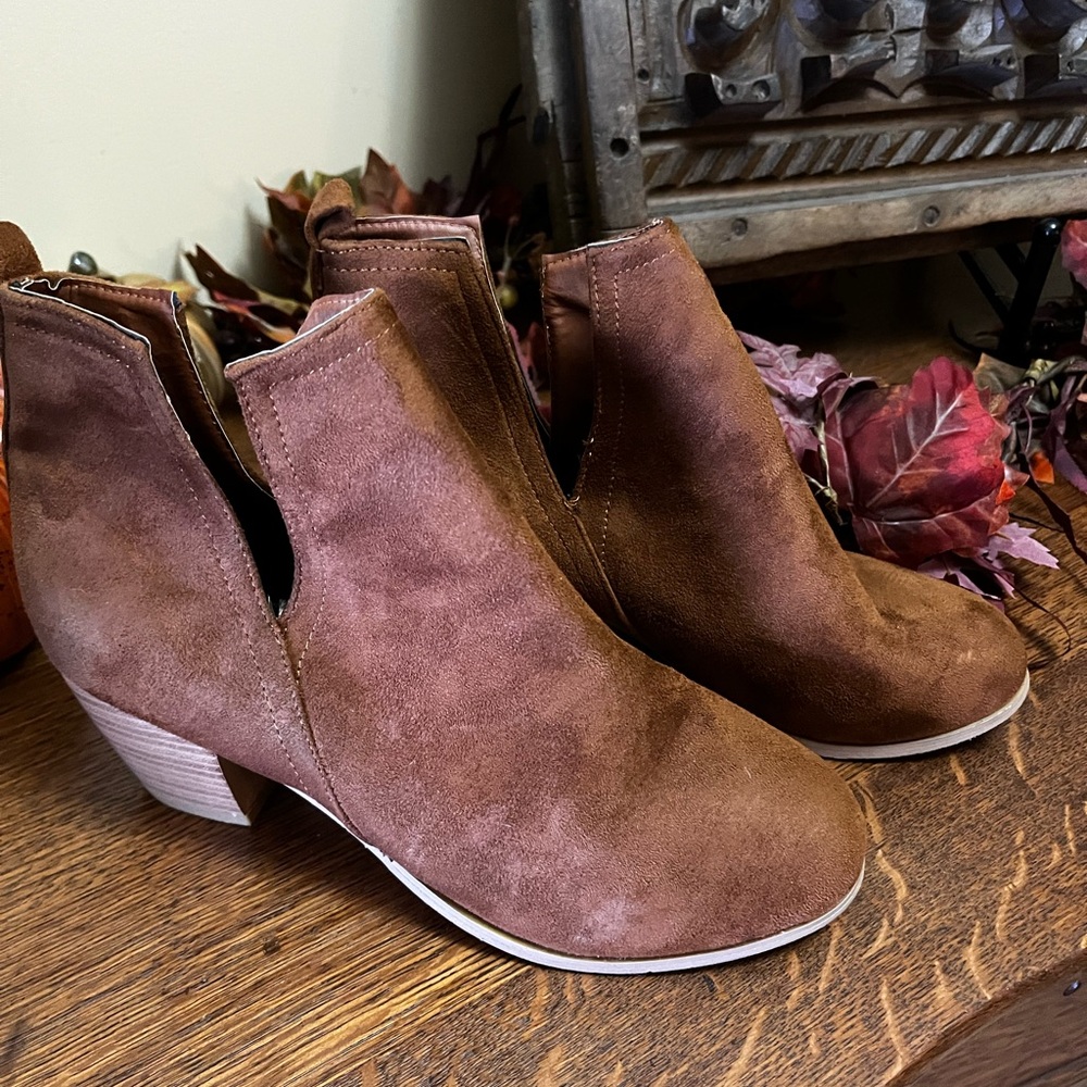 Brown Faux Suede Ankle Booties